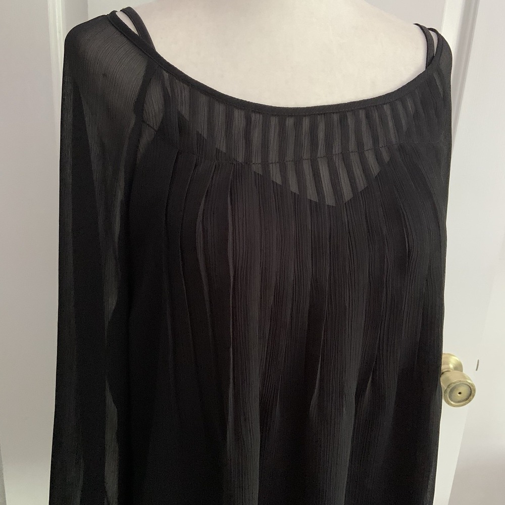 Apt 9 Black Sheer Mesh Long Sleeve Top Pintuck pleats w Base Layer Camisole sz L